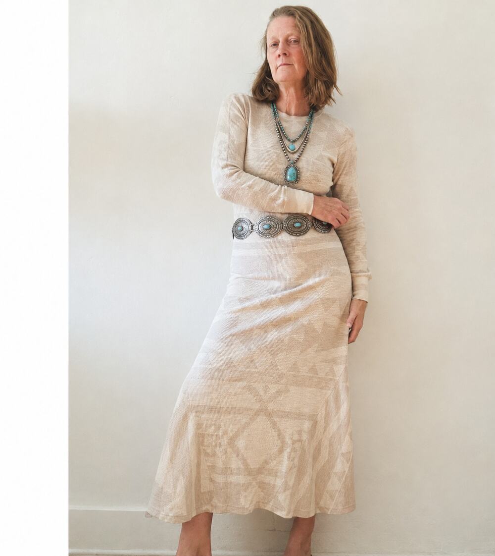 Polo Ralph Lauren Aztec Maxi Dress Size M Ribbed Cotton Long Sleeve Western